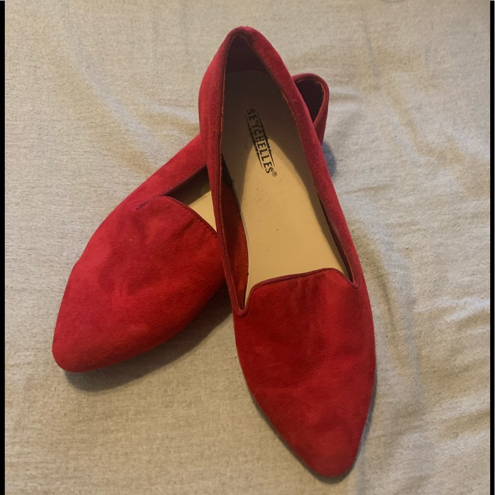 Super cute red suede-like flats. Size 9.
